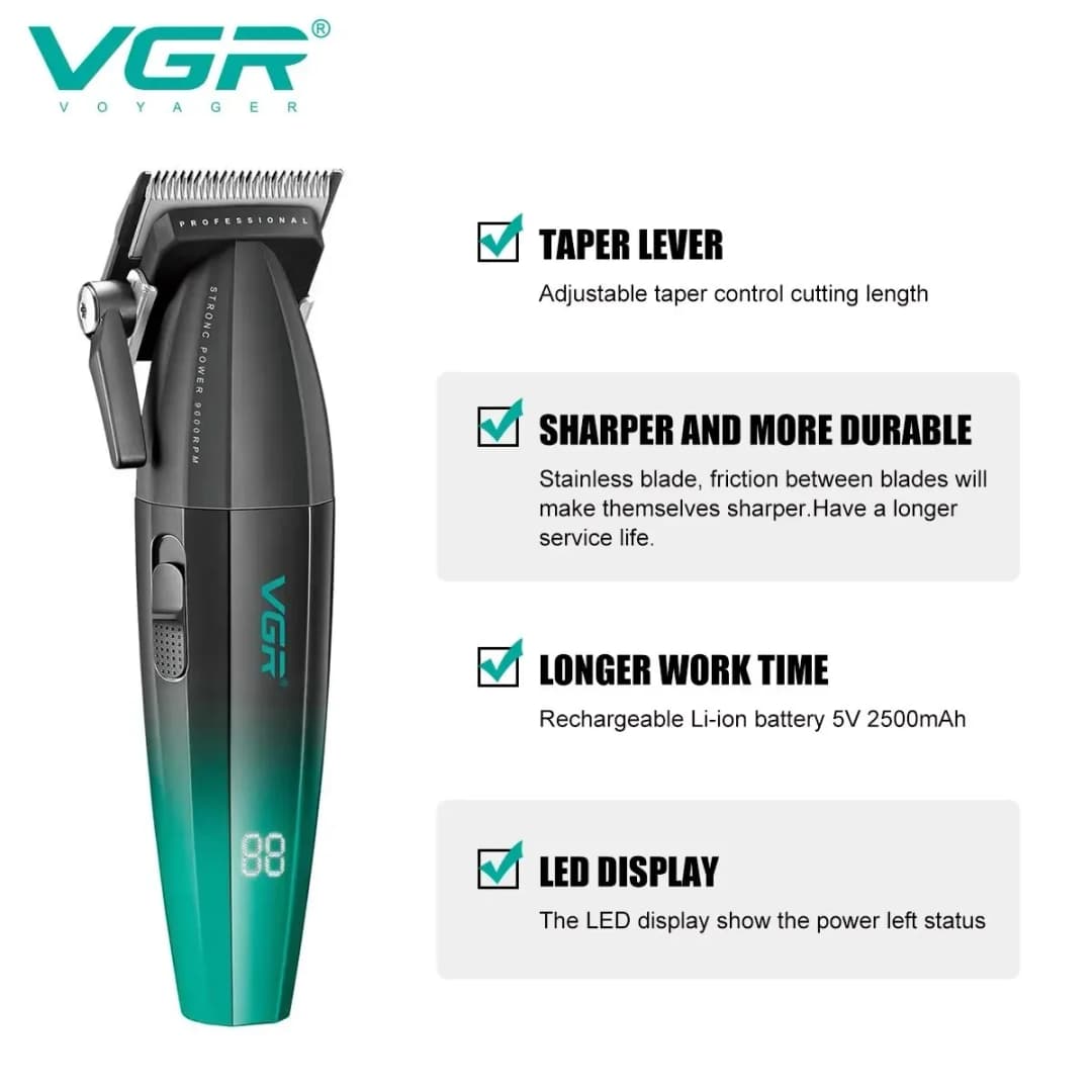 VGR Hair Clipper Cordless Hair Trimmer Professional Hair Cutting Machine Electric 9000 Rpm Haircut Clipper for Men V-003 V-906 - 2