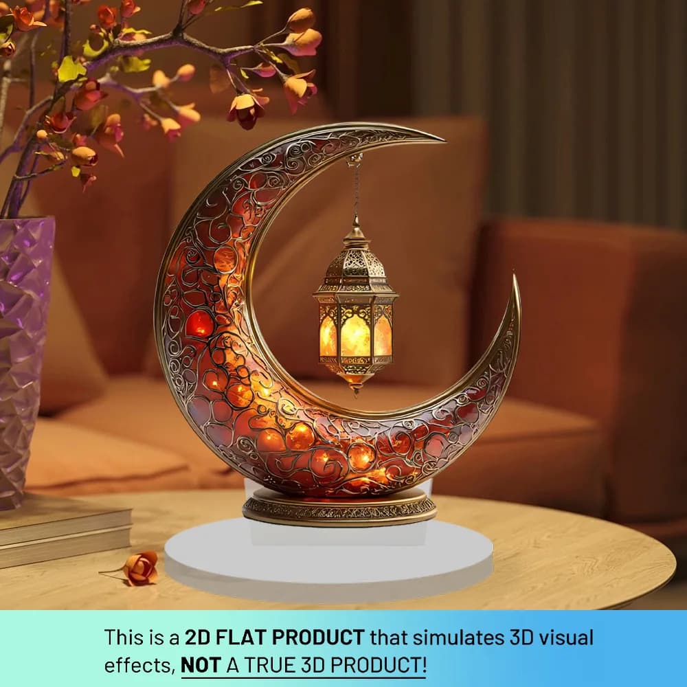 زينة طاولة عيد الفطر 2025 مركزية مسطحة من الأكريليك على شكل قمر مع مجموعة متنوعة من الزخارف العشوائية - 2