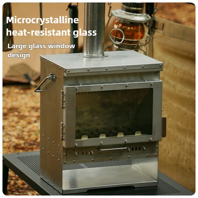 Stainless Steel Smokeless Fireplace Secondary Burning Wood Stove Large Glass Window Camping Tent Stove Firewood Heater Brazier - 4
