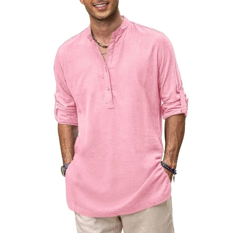 Mens New Cotton Oversized Henley Shirt Casual Lightweight Long Sleeve Tops Stylish Beach and Hawaiian Inspired Tee for Men - 2