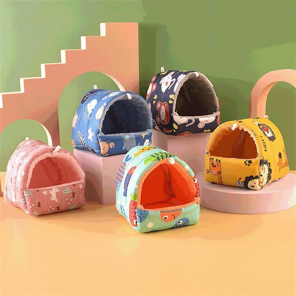 Cute Cartoon Rabbit Squirrel Mini Cage Guinea Pig Nest Small Animal Mice Rat Pet Sleeping Bed Hamster House Winter Warm Soft Mat - 5