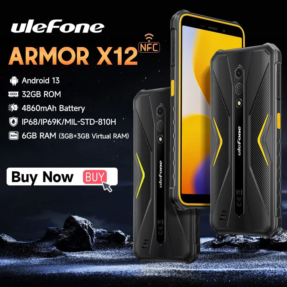 Ulefone Armor X12,Android 13 ，Up to 6GB（3GB+3GB）RAM，32GB ROM，4860mAh，13MP 5.45"4G NFC,Global Version