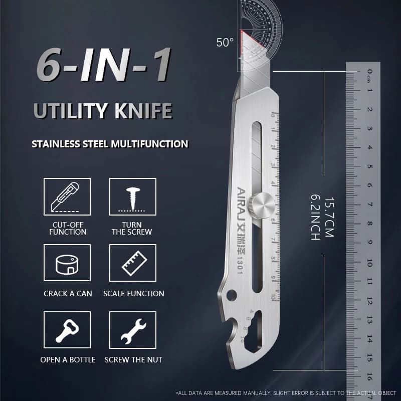 AIRAJ Multifunctional Utility Knife Retractable Sharp Cut Heavy Duty Steel Break Blade Paper Cut Industrial Grade Manual Tools - 2