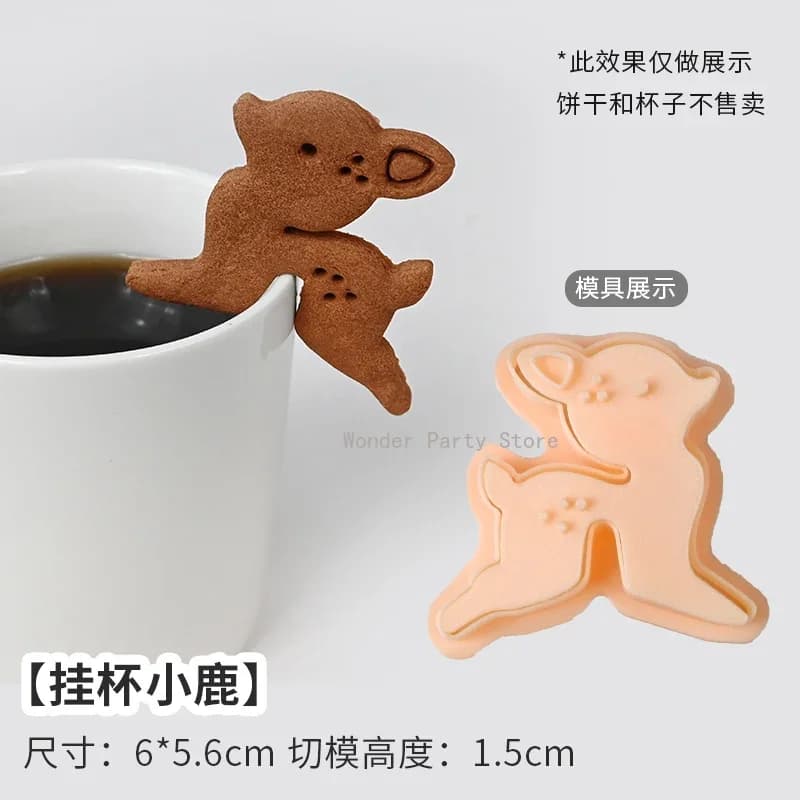 قالب خبز ثلاثي الأبعاد لزينة الكعك مع قواطع كوكيز على شكل حيوانات كرتونية مثل السنجاب والغزال والطائر والقطة - 5