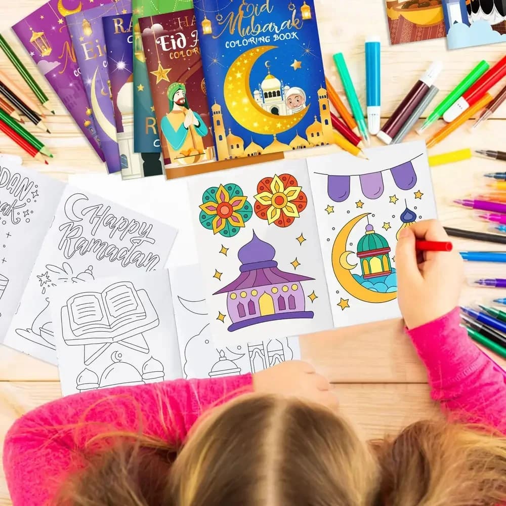 16PCS Ramadan Eid Mubarak Party Mini Coloring Book Graffiti Painting Book for Muslim Party Supplies - 5