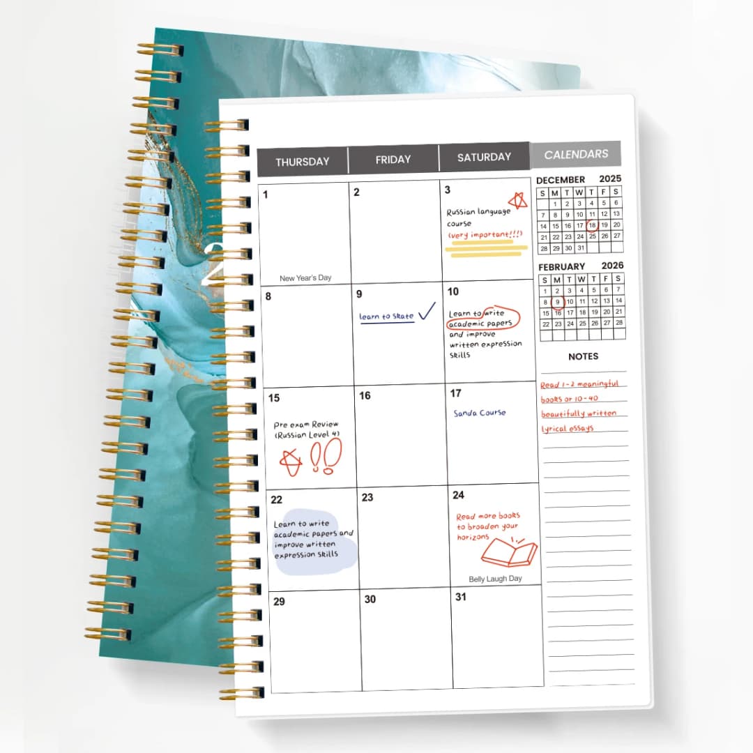 مخطط أسبوعي وشهري A5 لعام 2026-2027، منظم حلزوني مع التقويم والملاحظات، لوازم مدرسية ومكتبية - 4