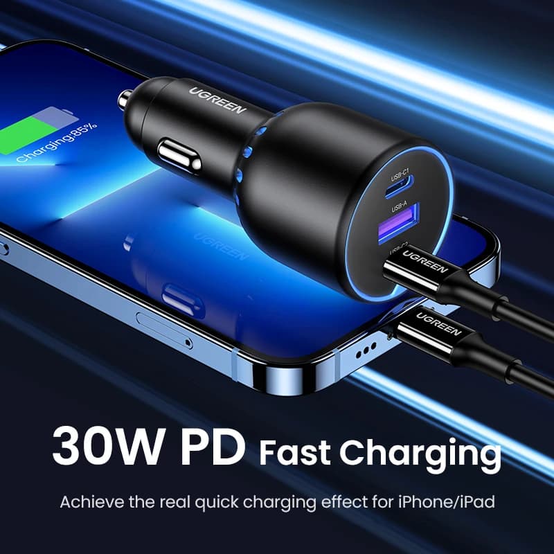 UGREEN 130W USB C Car Charger For Xiaomi iPhone 17 Samsung Galaxy S25 Laptops Tabet PD3.0 Fast Charging USB Type C Car Charger - 3