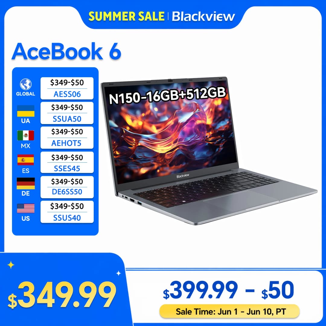 كمبيوتر محمول Blackview AceBook 6، لطلاب الأعمال، معالج رباعي النواة N150، 16 جيجابايت DDR4، 512 جيجابايت SSD، شاشة 15.6 بوصة FHD IPS