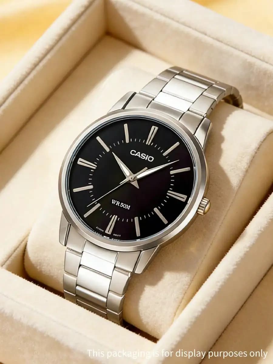 CASIO Men's Minimalist Analog Watch Stainless Steel Band Black Dial Quartz Watch Business Casual Timeless for Office Daily Gift