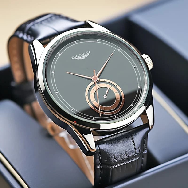 ساعات كوارتز تناظرية جلد أسود موضة رجالية هدية يومية لعيد الحب هدية تخرج للمدرسة - 3