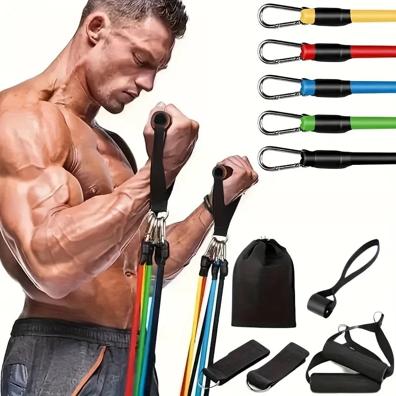 11pcs TPE Resistance Band Set Fitness Band Pull Rope Elastic Training Band With Door Anchor Handles Carry Bag Legs Ankle Straps - 2