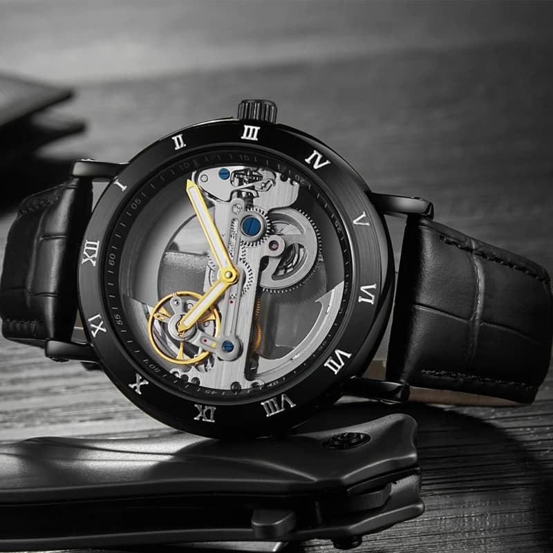 Watch Men Automatic Watch Luxury Watch Man Mechanical Wristwatch Skeleton Design Waterproof Leather Strap Male Watch Reloj Hombr - 4