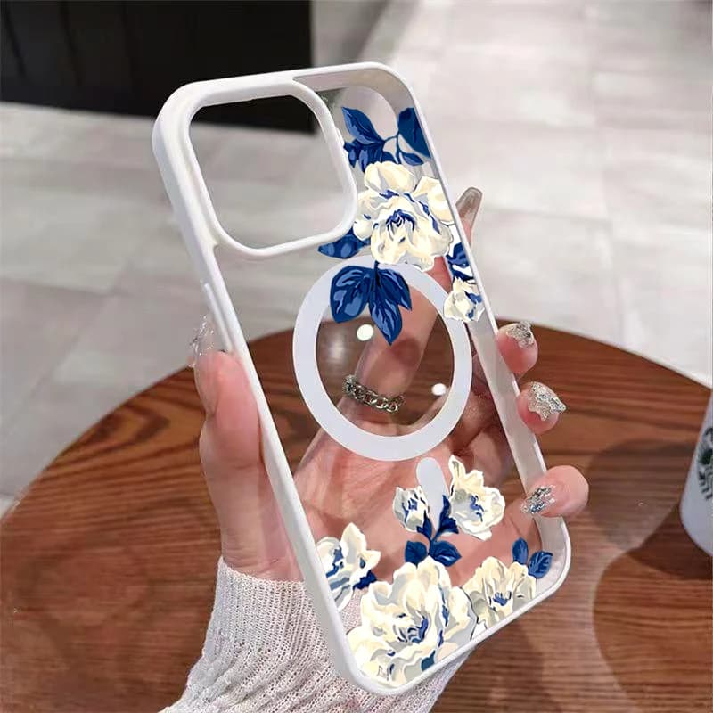 غطاء هاتف مغناطيسي شفاف بنمط معكرون ووردة بيضاء لليلة لهاتف آيفون 17/16/15/14/13/12 برو ماكس و15/16 زائد و17 الهواء و11 - 4