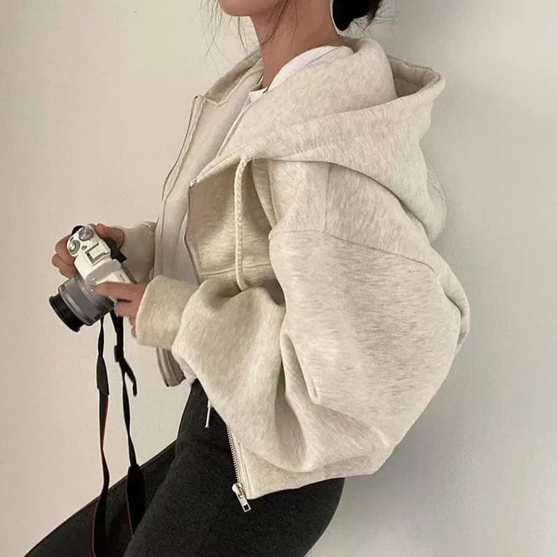 Autumn Winter Hooded Hoodies Women Casual Streetwear Zip Up Sweatshirts Long Sleeve Jackets Harajuku Y2K Crop Tops Hood Shirt - 5