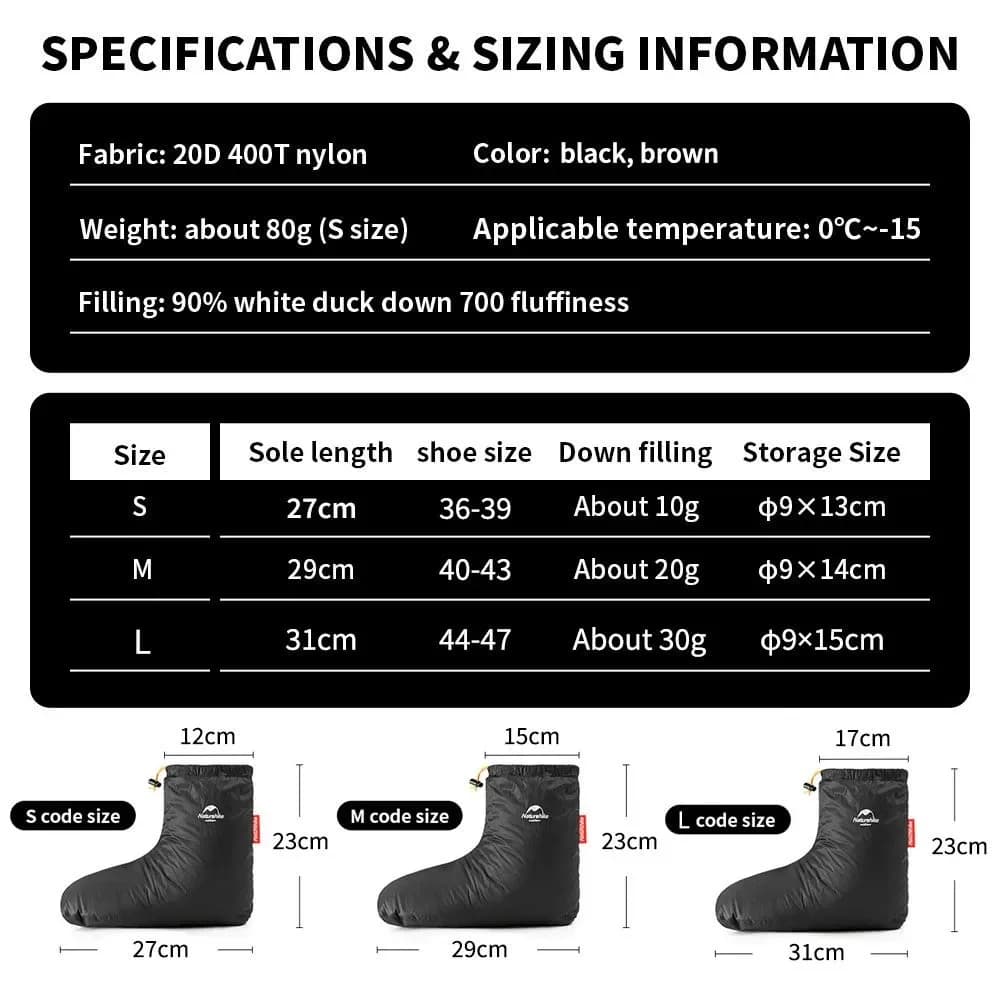 Naturehike Duck Down Slipper Winter Warm Boots waterproof Windproof Thermal Feet Cover Ultralight Sleeping Bag Accessories - 6