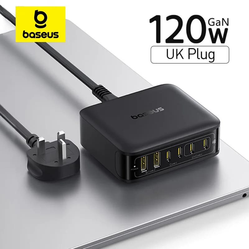 Baseus 120W Desktop Charger Laptop Fast Charger 6 in 1 Charger For iPhone 17 16 15 14 Pro Max Samsung iPad Quick Charger GaN