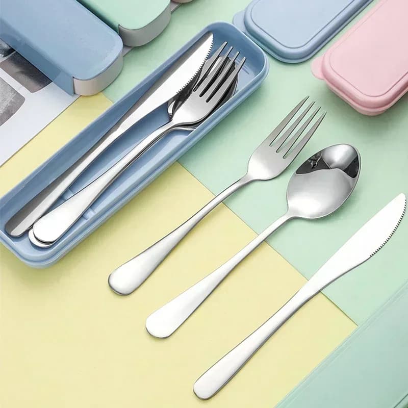 Portable Stainless Steel Cutlery Suit with Storage Box Chopstick Fork Spoon Knife Travel Tableware Set Camping Cutlery - 2