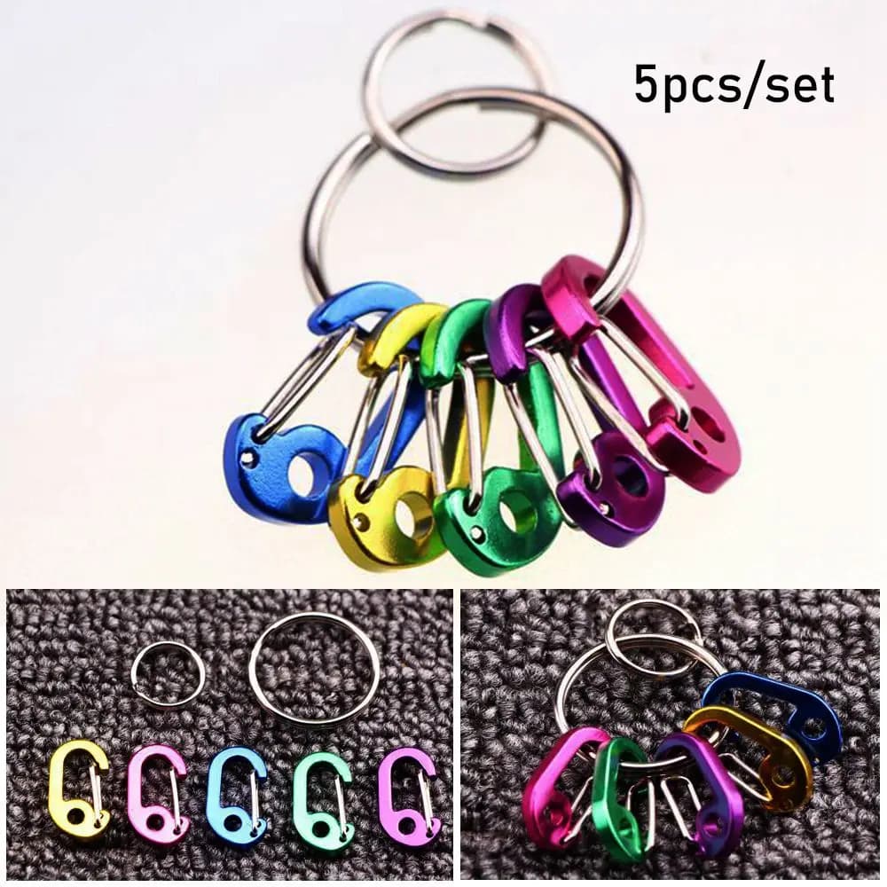 مجموعة 5 قطع مع حامل مفاتيح، مشابك D-type للحقائب، خطاف سناب، حلقة تسلق لمعدات التخييم - 4