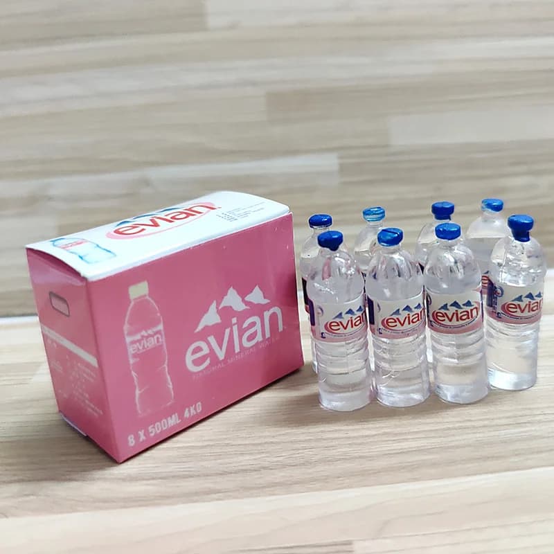 نموذج محاكاة مصغر زجاجة مياه معدنية مع صندوق نموذج مشروب مصغر لعبة مطبخ دمية سوبر ماركت طعام - 5