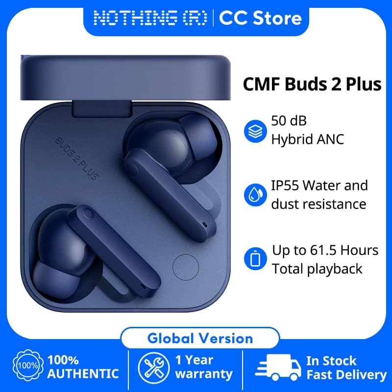 الإصدار العالمي الجديد سماعات CMF من Nothing Buds 2 بلس عزل ضوضاء هجين 50dB بطارية طويلة الأمد صوت عالي الدقة IP55 متوافقة مع البلوتوث