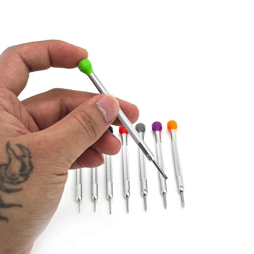 مجموعة مفكات صغيرة مسطحة للساعات 8 قطع لإصلاح وصيانة الساعات مفك دقيق لصانعي الساعات أدوات احترافية للساعات - 5