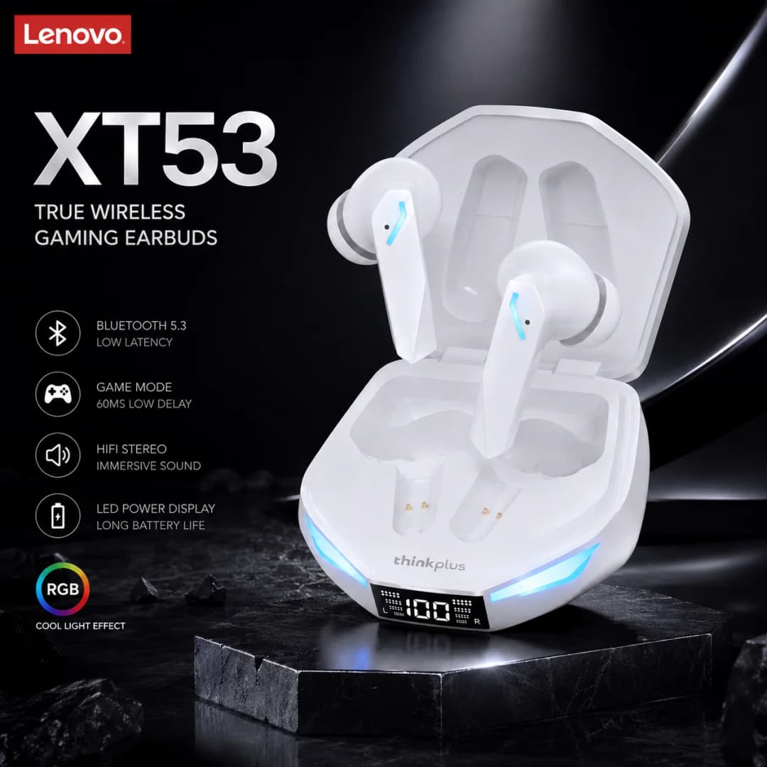 اختيار لينوفو XT53 ترقية بلوتوث 5.4 سماعة الكمون المنخفض سماعات الألعاب اللاسلكية LED عرض سماعات مقاومة للماء مع هيئة التصنيع العسكري
