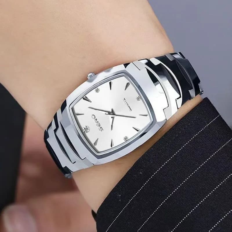 ساعة فاخرة للرجال، ساعة يد كوارتز مربعة كلاسيكية، فولاذ مقاوم للصدأ، مضيئة، مقاومة للماء، هدية - 4