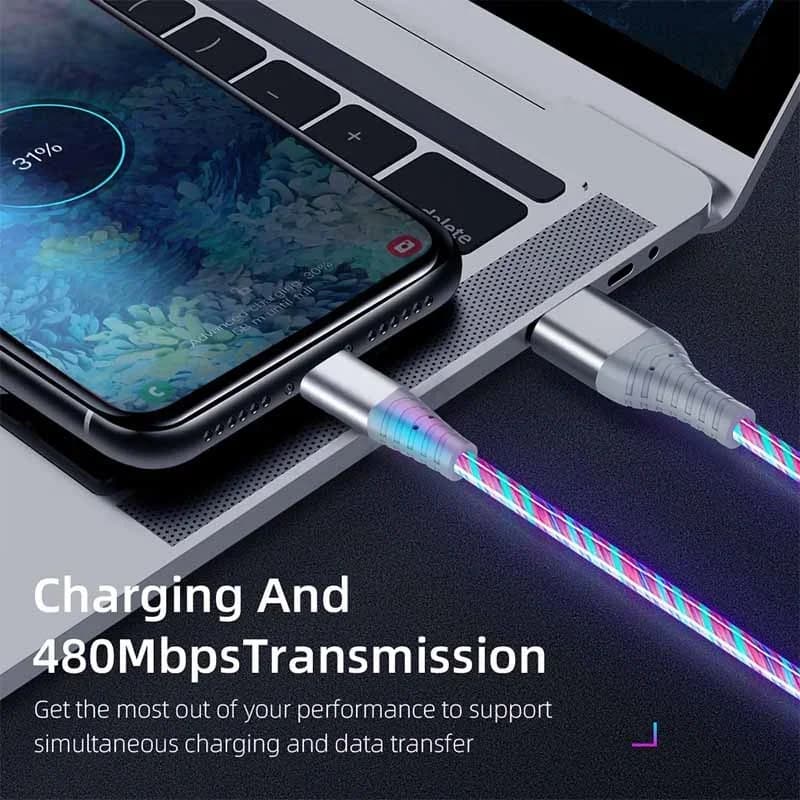 شحن سريع بيانات الحبل تدفق مضيئة USB نوع C كابل 5A كابل شحن سريع متوهجة كابل LED لسامسونج Xiaomi آيفون مايكرو - 6