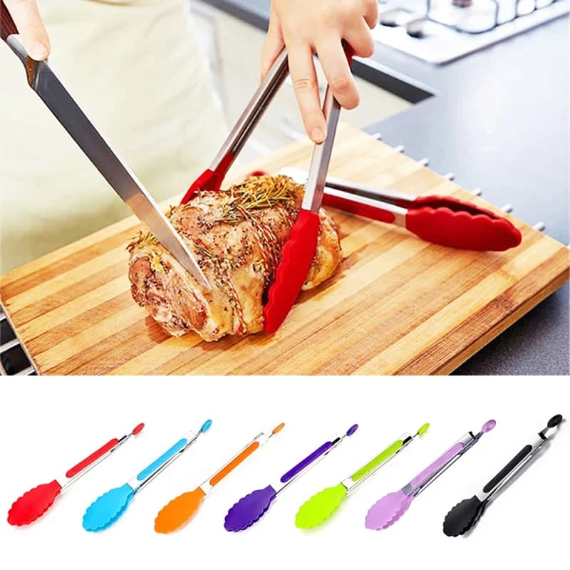 Food Tong Stainless Steel Kitchen Tongs Silicone Nylon Non-Slip Cooking Clip Clamp BBQ Salad Tools Grill Kitchen Accessories - 4