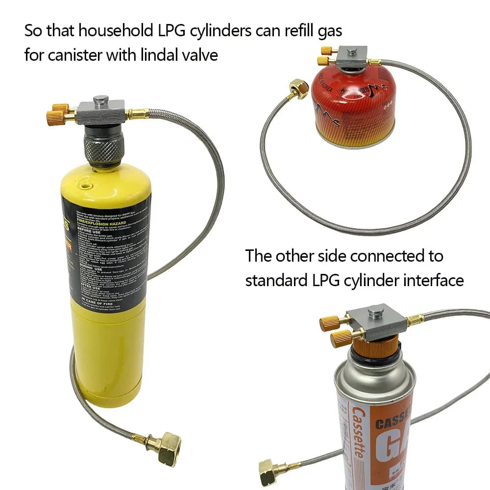 محول أوروبي لملء اسطوانات الغاز مع صمام تخفيف الضغط لمواقد التخييم - 3