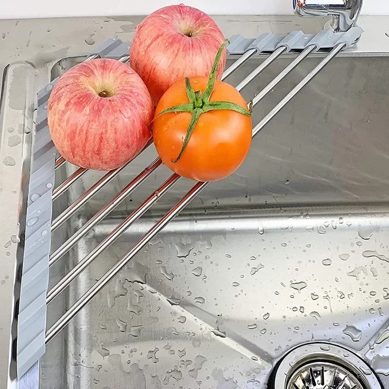 Roll Up Triangle Dish Drying Rack Kitchen Sink Organizer Corner Over the Sink Sponge Rag Holder Foldable Stainless Steel Drainer - 2