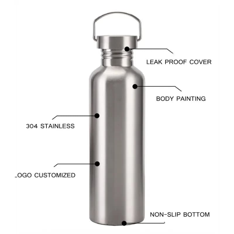 Stainless Steel Water Bottle 1000ml Big Mouth Single Wall Drinking Bottle Sports Bottle Flasks with Bamboo Plastic Steel Lid - 6