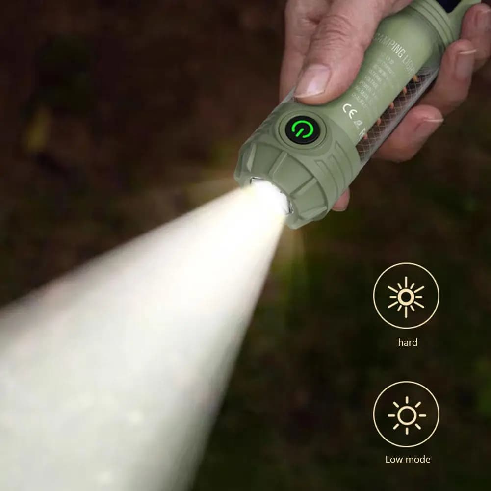 مصباح ليد قوي بمصدرين، كشاف ضوء عمل تخييم خارجي مقاوم للماء، شعلة مشرقة مع خطاف - 3