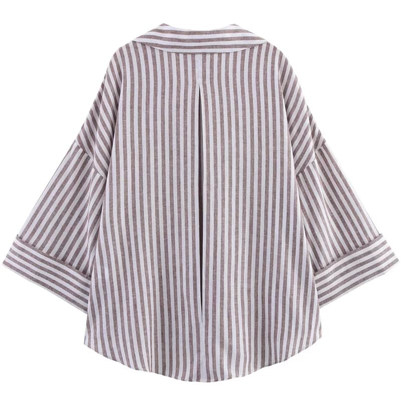 HXAO Women's Shirt Oversized Blouse Summer Shirt & Blouse Yellow Pink White Striped Shirt Elegant Large Size Long Sleeve Shirts - 4