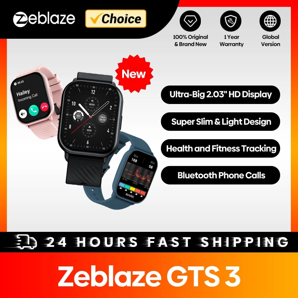 ساعة ذكية جديدة Zeblaze GTS 3 بمكالمات صوتية وشاشة فائقة الكبر 2.03 بوصة عالية الدقة ومراقبة صحية على مدار 24 ساعة وأكثر من 100 وضع رياضي وأكثر من 200 واجهة ساعة