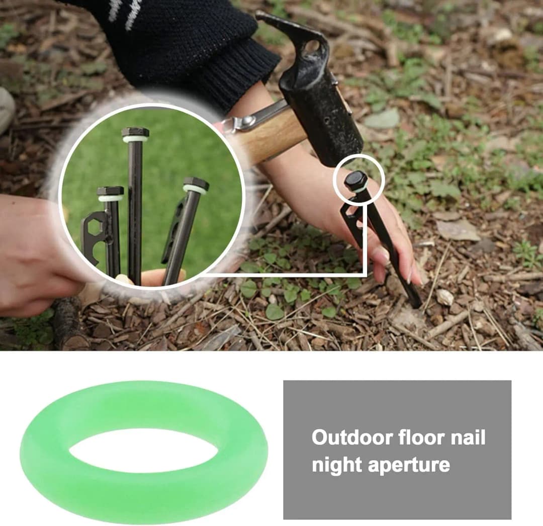 Outdoor Tent peg Glow in The Dark Silicone Green Fishing  Camping Peg Rings Tent Pegs Accessories for Night Warning - 4