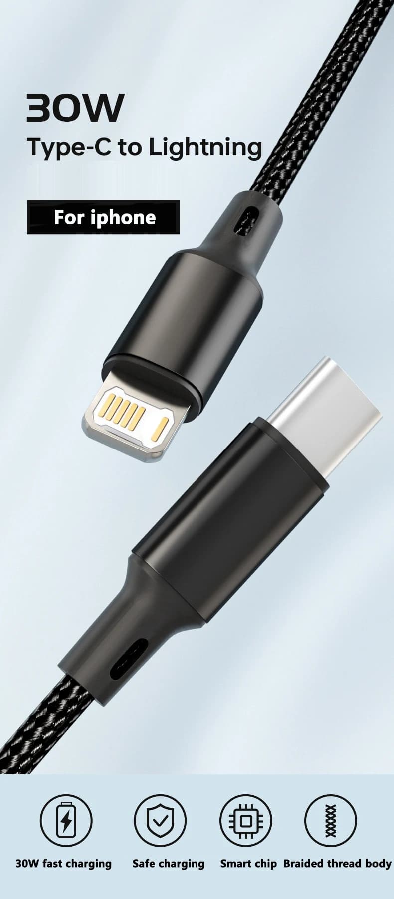 كابل USB PD 30 واط لهواتف آيفون 14 و13 و12 و11 برو ماكس 7 و8 و14 بلس XS XR شحن سريع كابل شاحن USB C إكسسوارات سلك بيانات - 2