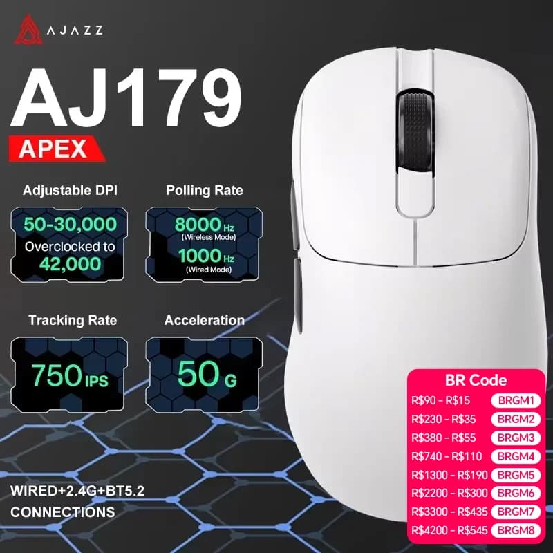 Ajazz AJ179 Apex PAW3950 Wireless Gaming Mouse with RGB Charging Dock, Computer Macro Mouse Gamer,Lightweight Ergonomic PC Mice