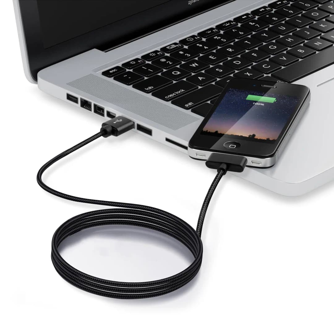 كابل شحن سريع 30 Pin لهاتف آيفون 4 و4s وآيباد 2 و3 وآيبود، سلك مضفر من النايلون مع قابس معدني لنقل البيانات ومزامنة شاحن USB - 5