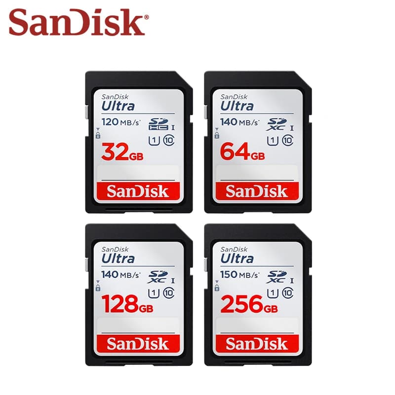 بطاقة SanDisk Ultra SDHC UHS-I وبطاقة ذاكرة SDXC بسعات 32 جيجابايت و64 جيجابايت و128 جيجابايت و256 جيجابايت بطاقة SD أصلية للكاميرا بسرعة تصل إلى 150 ميجابايت/ثانية