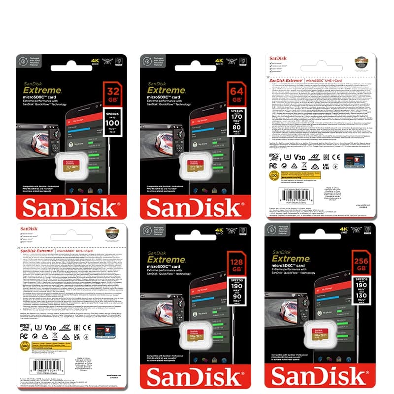 بطاقة ذاكرة SanDisk Extreme Micro SD بسعة 64 جيجابايت و128 جيجابايت و32 جيجابايت، بطاقة ذاكرة فلاش SD بسعة 256 جيجابايت، U3 4K V30، بطاقة مراقبة Microcard بسعة 512 جيجابايت و1 تيرابايت TF - 5