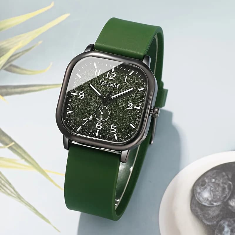 ساعة كوارتز رجالية عصرية بميناء مربع وحزام سيليكون، هدية مثالية للأعمال والمناسبات الترفيهية - 4