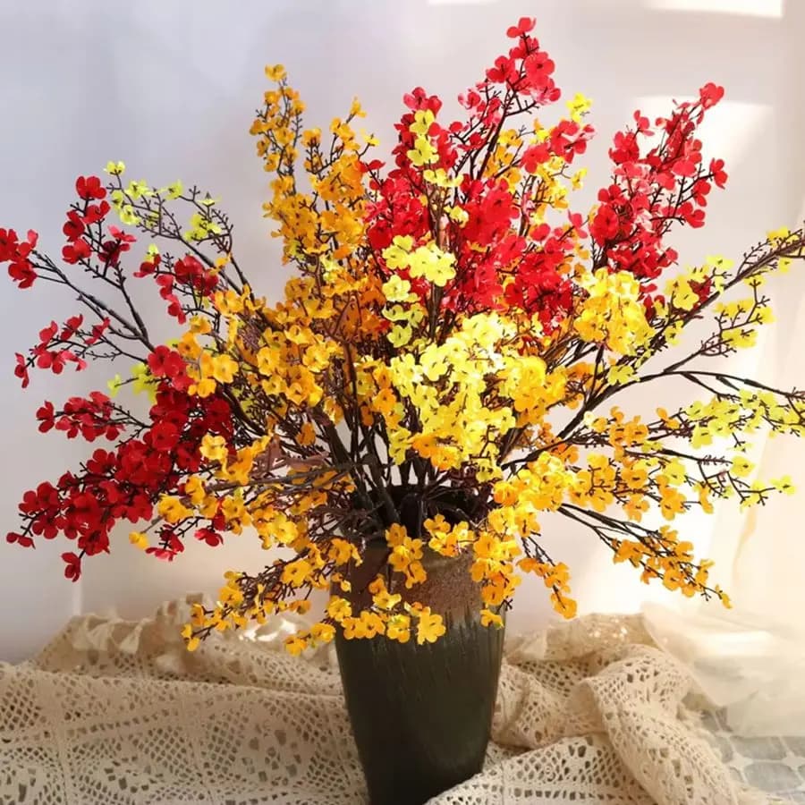 زهور بيضاء اصطناعية من الكرز والجيبسوفيلا ونباتات مزيفة لصنع باقات زفاف مزهريات لديكور المنزل وأغصان احتفالية مزيفة