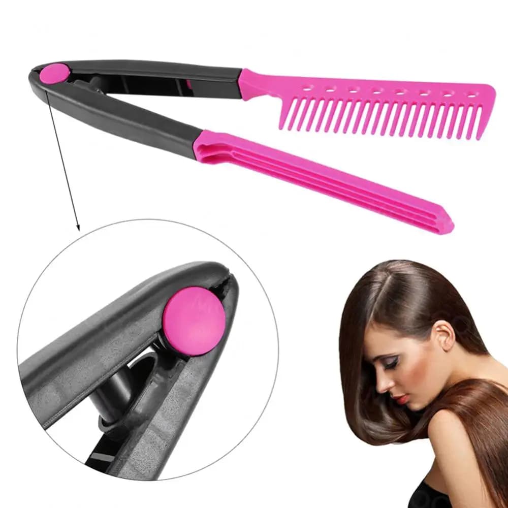 1pcs Folding V Type Hair Straightener Brush DIY Hairdress Tool Hairdressing Combs Natural Hair Styling Curling Comb Hair - 6