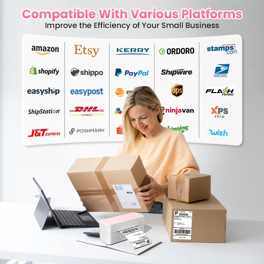 طابعة ملصقات حرارية بلوتوث Phomemo 241، طابعة ملصقات شحن صغيرة 4X6 متوافقة مع آيفون وأندرويد وماك وويندوز - 4