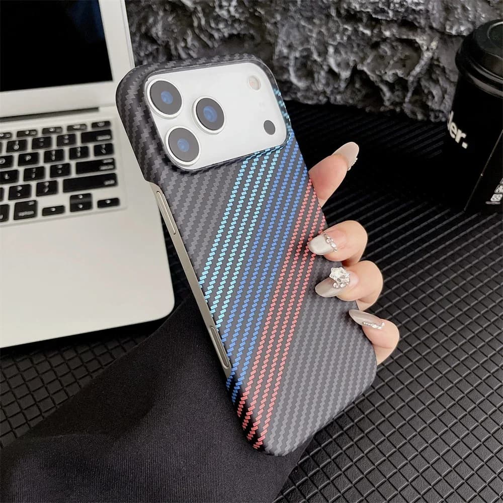 Carbon Fiber Kevlar Texture Phone Case for IPhone 17 Air 16 15 14 Plus 13 12 11 Pro Max Hard Plastic Half Pack Protective Cover - 3