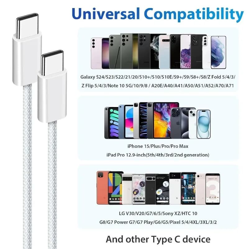 كابل VIKEFON USB C إلى USB C 60 وات كابل شاحن سريع الشحن يدعم الشحن السريع لهاتف iPhone 16 15 Samsung Xiaomi Huawei إلخ - 4