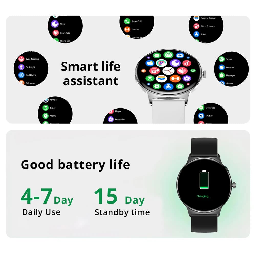 ساعة كولمي V89 الذكية للنساء بشاشة AMOLED 1.43 بوصة ومكالمات بلوتوث وتتبع الصحة ومقاومة الماء - 3