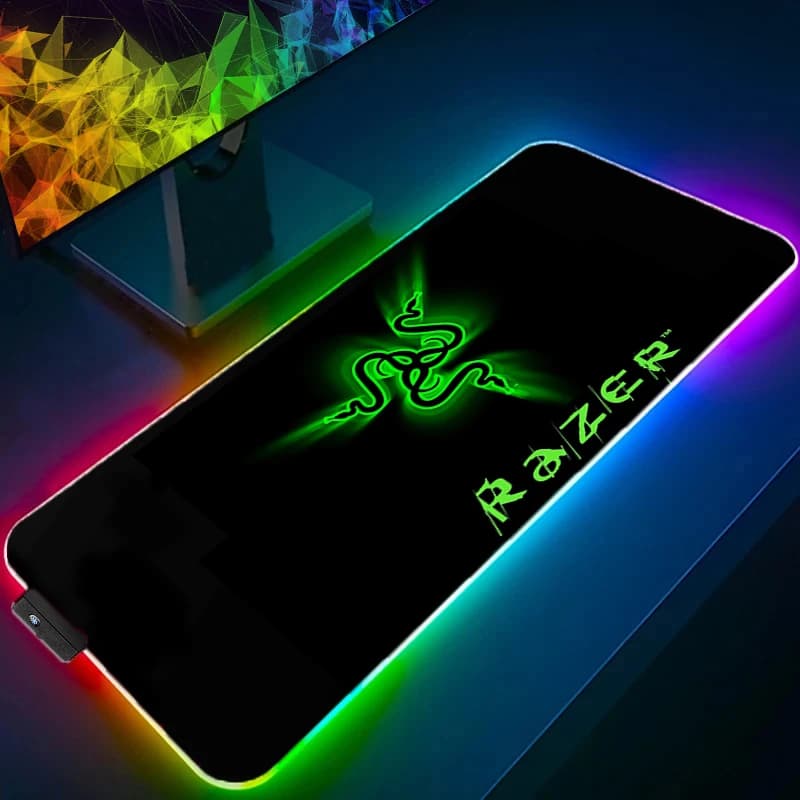 Razer RGB LED Mouse Pad Rubber Extended Pad Non Slip Desk Mat Laptop Keyboard Pad PC Accessories Mousepad HD Large Gaming Mats - 2
