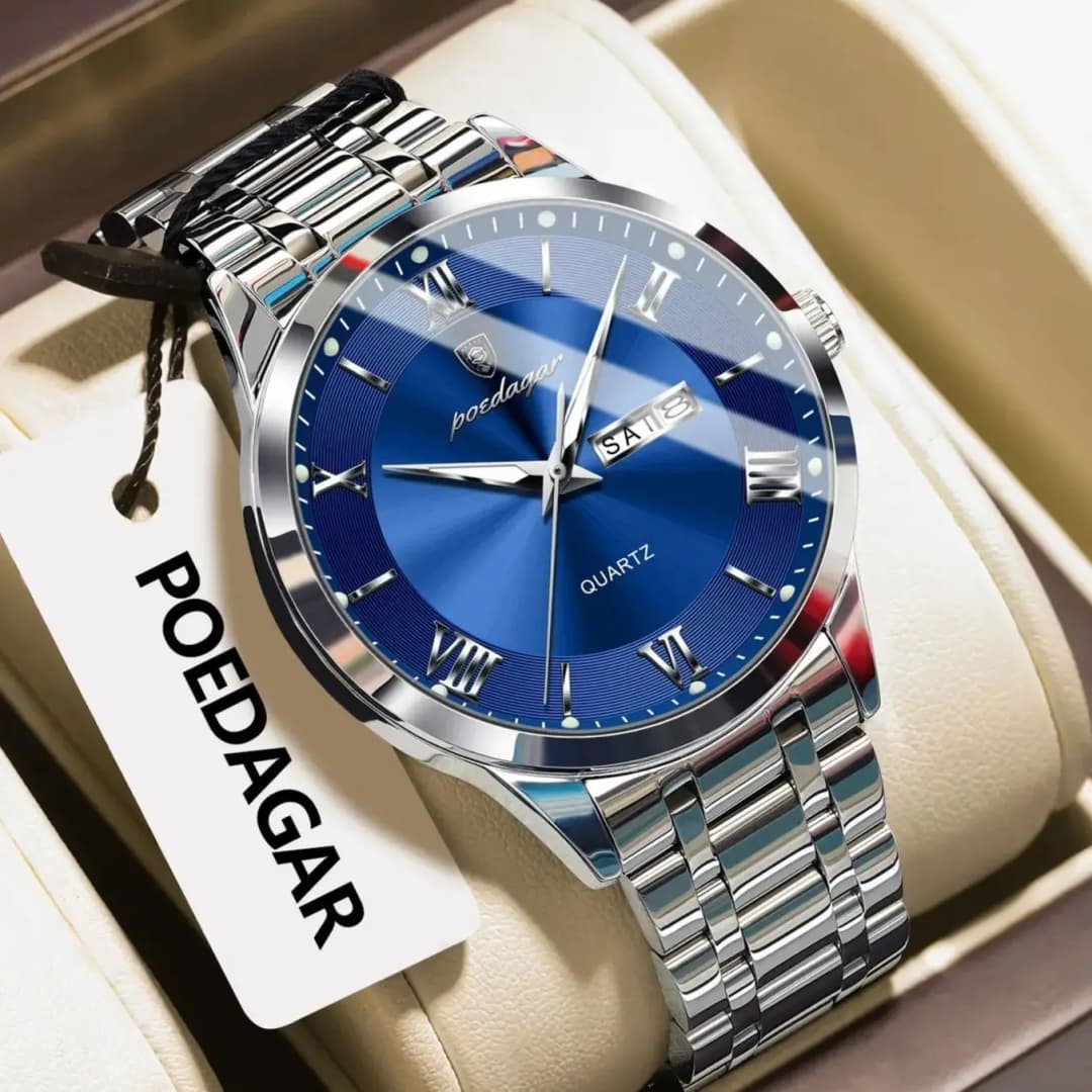 POEDAGAR Luxury Man Clock Waterproof Luminous Week Date Fashion Men's Wristwatch Stainless Steel Business Quartz Watches For Men - 2